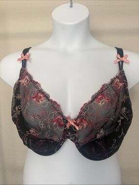 Avenue Sheer Embroidered Unlined Bra Size 44DD